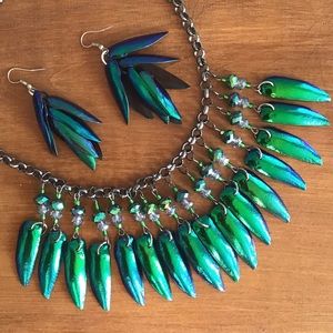 Beetle Wing Jewelry Set - Necklace & Earings